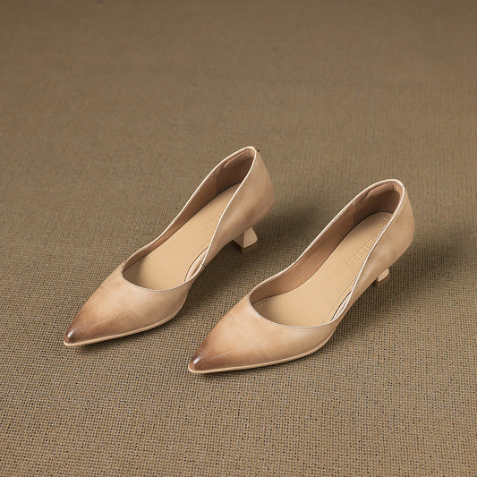 Amelier Women's Leather Pumps Pointed Toe Kitten Heel Slim