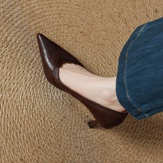 Amelier Women's Leather Stiletto Heels Pointed Toe Brown