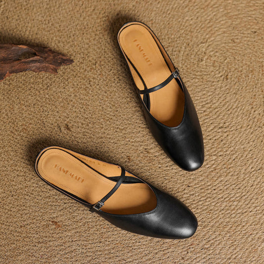Amelier Women's Leather Mary Jane Mules Brown