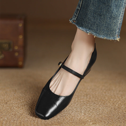 Amelier Women's Leather Mary Jane Pumps Block Heel Pink