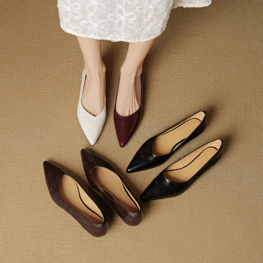 Amelier Women's Leather Flats Pointed Toe Hidden Wedge Burgundy