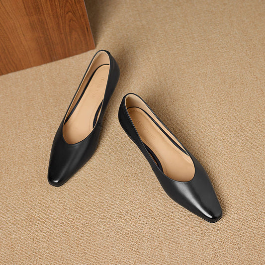 Amelier Women's Leather Pumps Kitten Heel Pointed Toe Brown