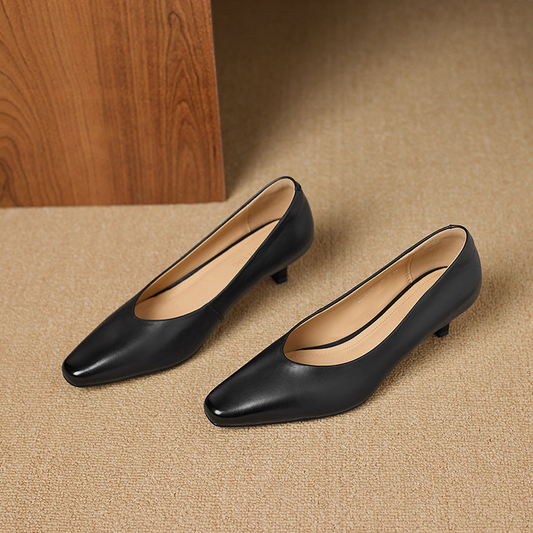 Amelier Women's Leather Pumps Kitten Heel Pointed Toe Brown