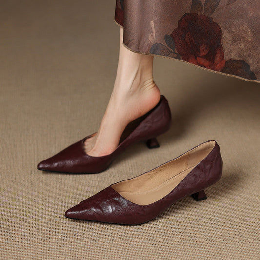 Amelier Women's Leather Kitten Heels Pointed Toe