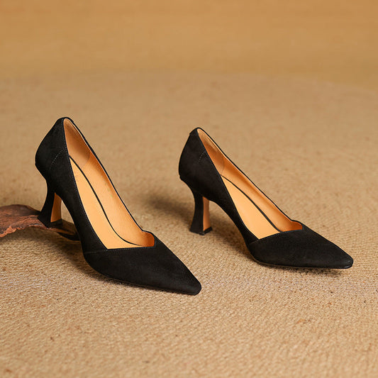Amelier Women's Leather Heels Pointed Toe Flared Heel