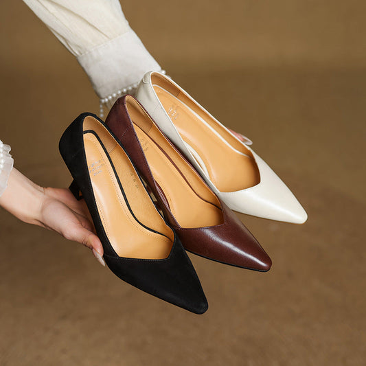 Amelier Women's Leather Heels Pointed Toe Flared Heel
