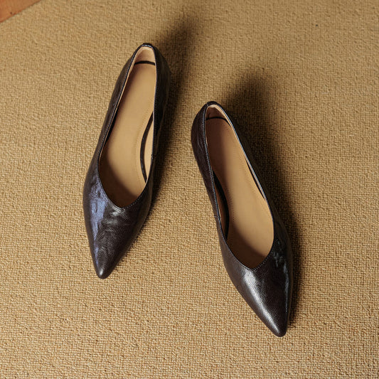 Amelier Women's Leather Flats Pointed Toe Hidden Wedge Burgundy
