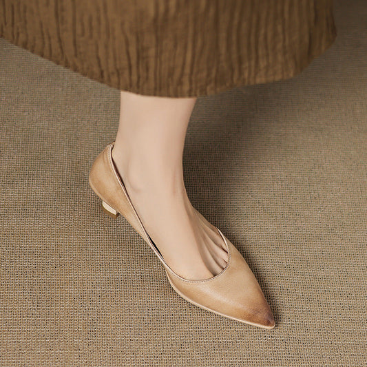 Amelier Women's Leather Pumps Pointed Toe Kitten Heel Slim