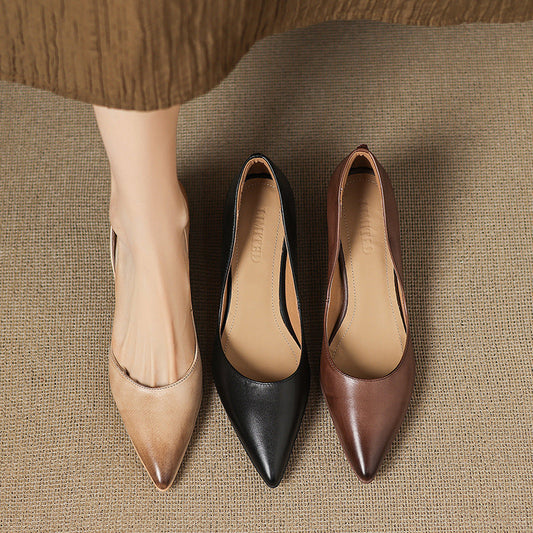 Amelier Women's Leather Pumps Pointed Toe Kitten Heel Slim
