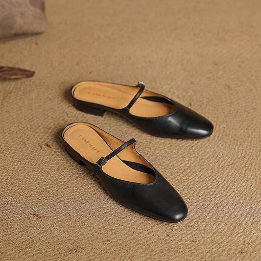Amelier Women's Leather Mary Jane Mules Brown
