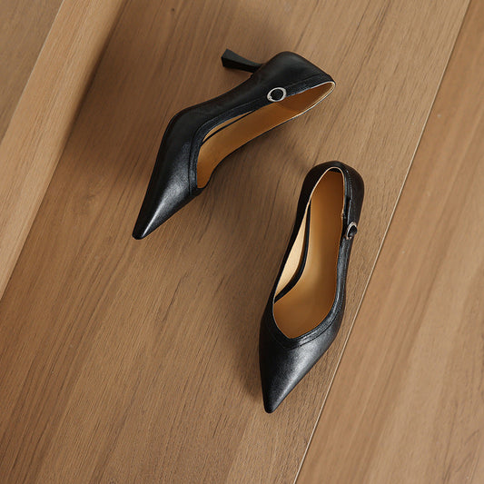 Amelier Women's Leather Stiletto Heels Pointed Toe Brown