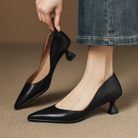 Amelier Women's Leather Pumps Pointed Toe Kitten Heel Slim
