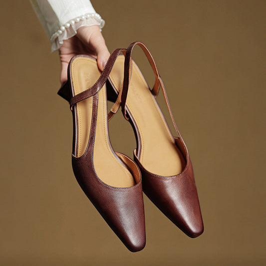 Amelier Women's Leather Slingback Heels Angular Block Brown