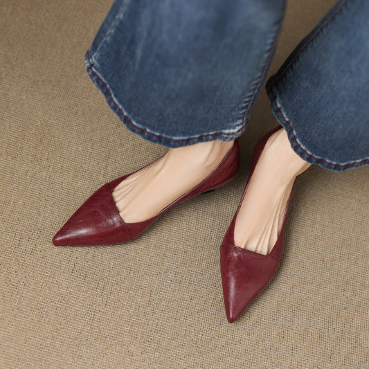 Amelier Women's Leather Pumps Pointed Toe Kitten Heel Maroon