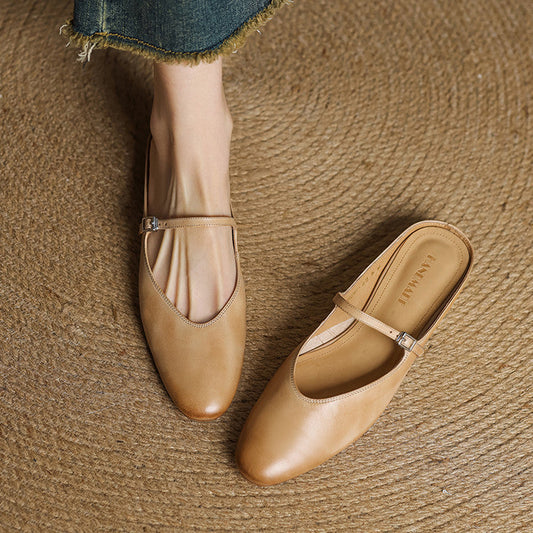 Amelier Women's Leather Mary Jane Mules Brown