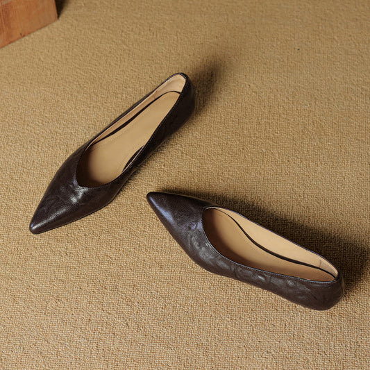 Amelier Women's Leather Flats Pointed Toe Hidden Wedge Burgundy