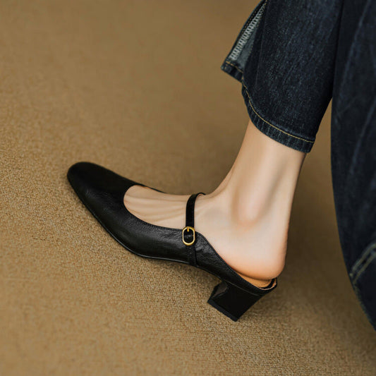 Amelier Women's Leather Mary Jane Mules Slip-On Maroon