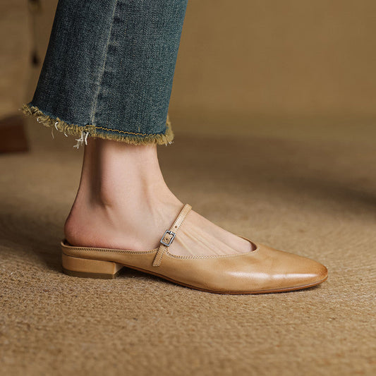 Amelier Women's Leather Mary Jane Mules Brown