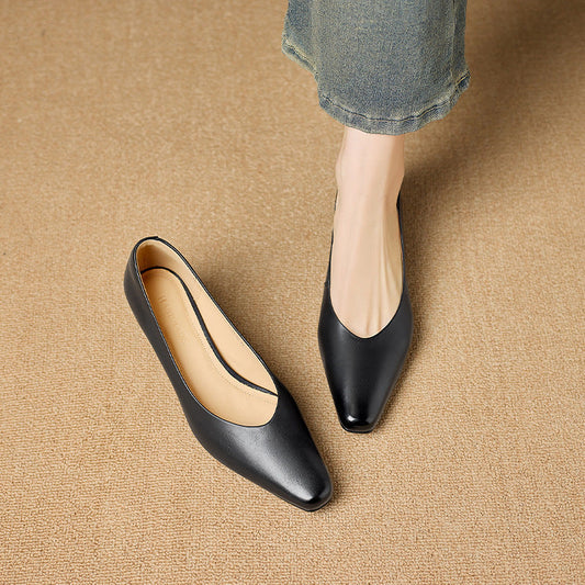 Amelier Women's Leather Pumps Kitten Heel Pointed Toe Brown