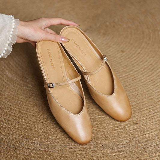 Amelier Women's Leather Mary Jane Mules Brown
