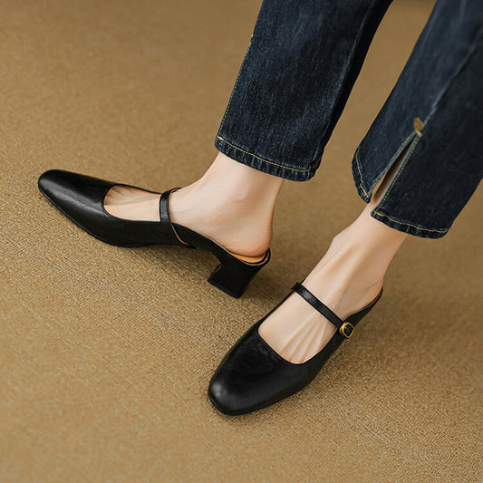 Amelier Women's Leather Mary Jane Mules Slip-On Maroon