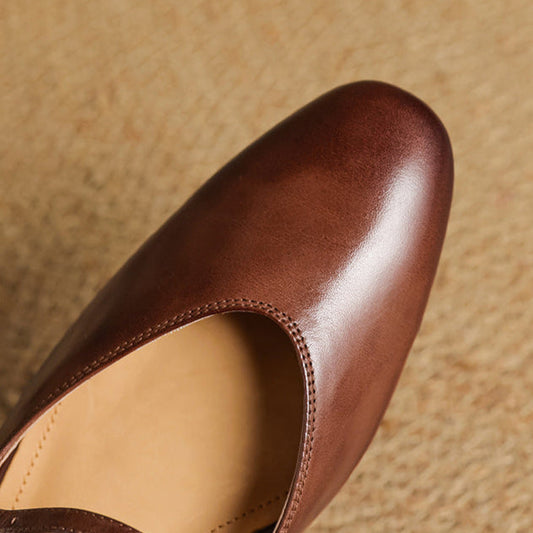 Amelier Women's Leather Mary Jane Mules Brown