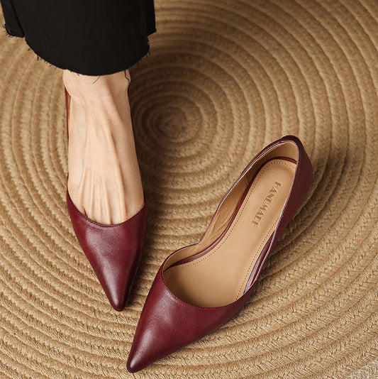 Amelier Women's Leather Kitten Heels Pointed Toe Maroon
