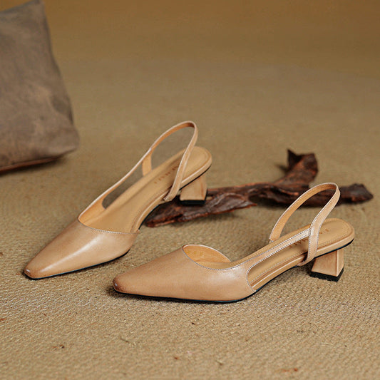 Amelier Women's Leather Slingback Heels Angular Block Brown