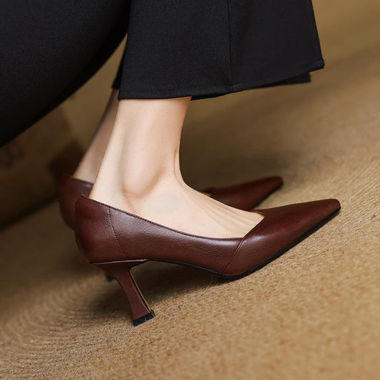 Amelier Women's Leather Heels Pointed Toe Flared Heel