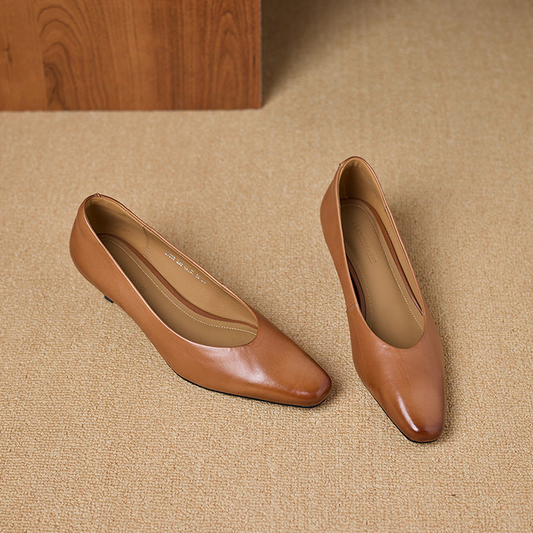 Amelier Women's Leather Pumps Kitten Heel Pointed Toe Brown