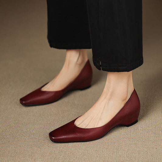 Amelier Women's Leather Flats Almond Toe Hidden Wedge