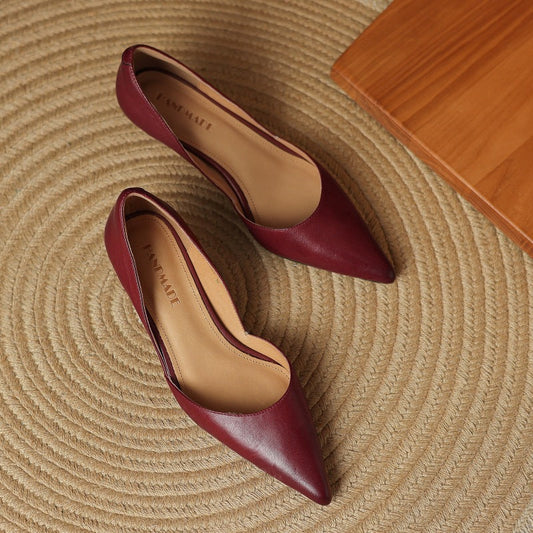 Amelier Women's Leather Kitten Heels Pointed Toe Maroon