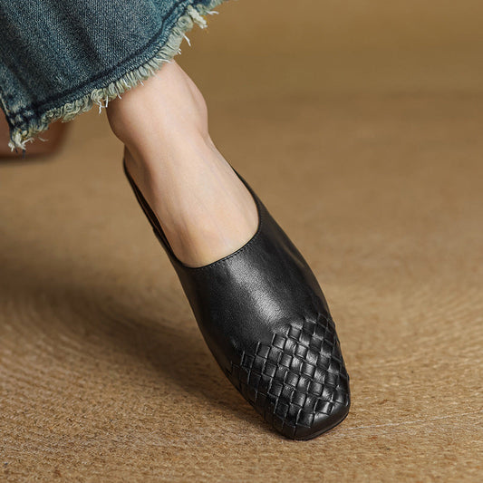 Amelier Women's Woven Leather Mules Slip-On Brown