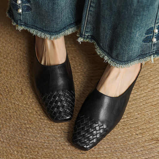 Amelier Women's Woven Leather Mules Slip-On Brown