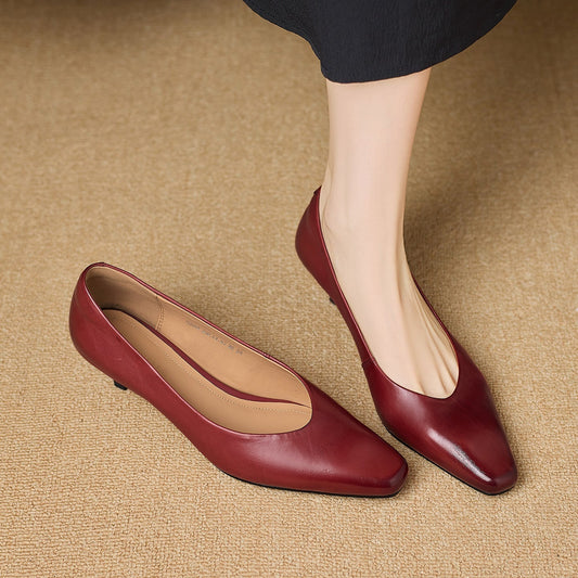 Amelier Women's Leather Pumps Kitten Heel Pointed Toe Brown