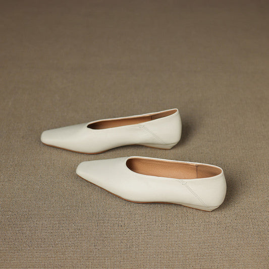 Amelier Women's Leather Flats Square Toe Hidden Wedge Apricot
