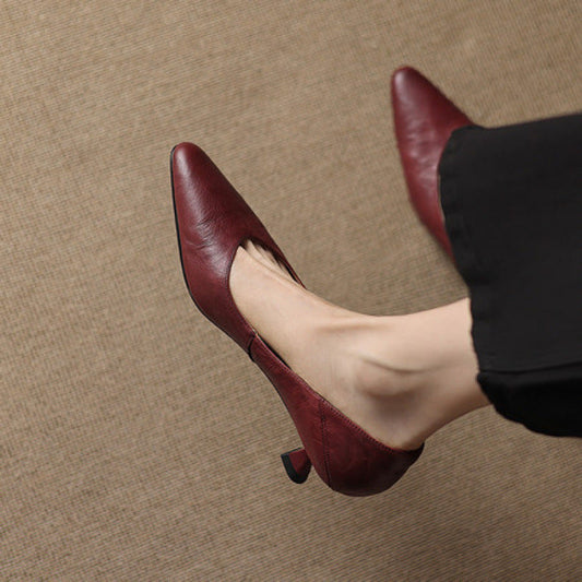 Amelier Women's Leather Pumps Pointed Toe Kitten Heel