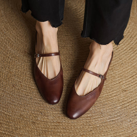 Amelier Women's Leather Mary Jane Mules Brown