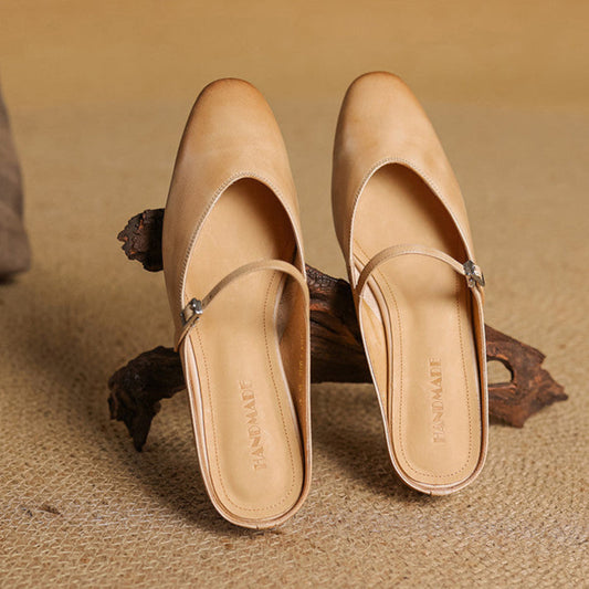 Amelier Women's Leather Mary Jane Mules Brown