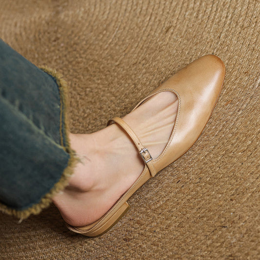 Amelier Women's Leather Mary Jane Mules Brown