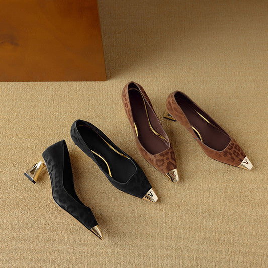Amelier Women's Leather Pumps Sculpted Heel Brown