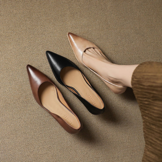 Amelier Women's Leather Pumps Pointed Toe Kitten Heel Slim
