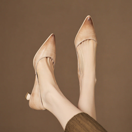 Amelier Women's Leather Pumps Pointed Toe Kitten Heel Slim