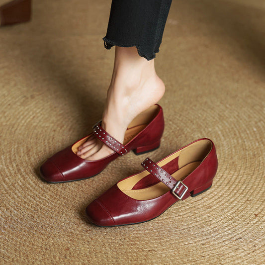 Amelier Women's Leather Mary Jane Pumps Studded