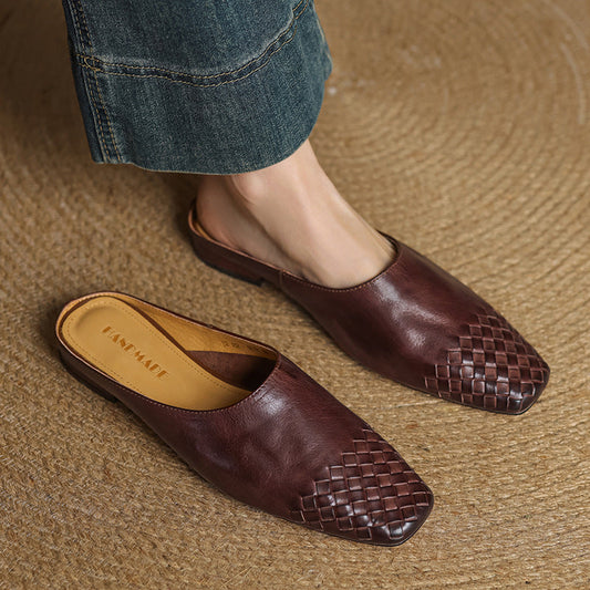 Amelier Women's Woven Leather Mules Slip-On