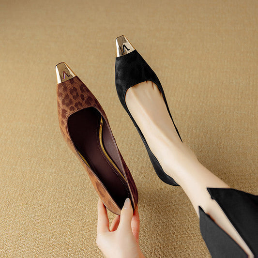 Amelier Women's Leather Pumps Sculpted Heel Brown