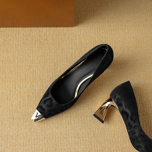 Amelier Women's Leather Pumps Sculpted Heel Brown