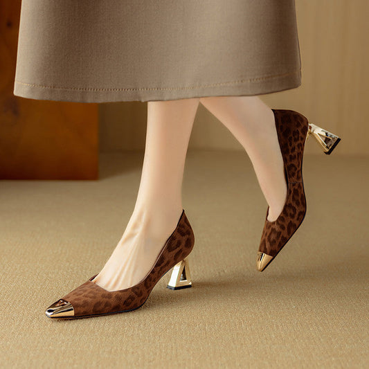 Amelier Women's Leather Pumps Sculpted Heel Brown
