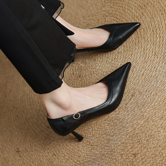 Amelier Women's Leather Stiletto Heels Pointed Toe Brown