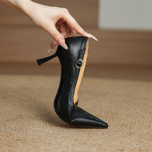 Amelier Women's Leather Stiletto Heels Pointed Toe Brown
